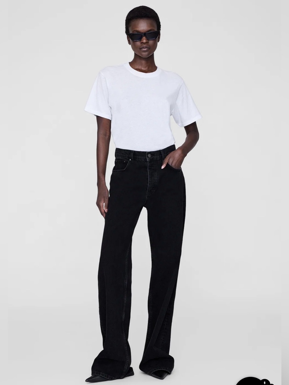 Anine Bing Black High-Rise Hugh Wide Leg Jeans